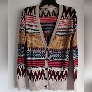 Multi-Color Patterned V-Neck Cardigan Sweater